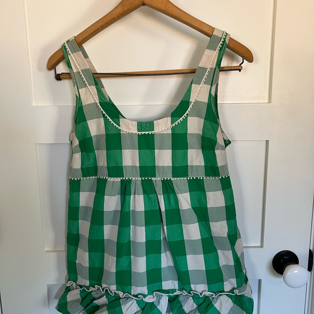 Juicy Couture Green and Cream Checkered Top